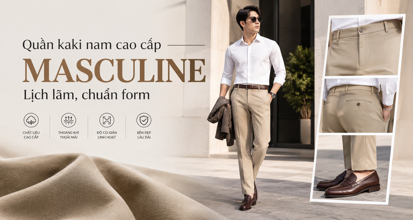 Quần kaki nam cao cấp MASCULINE: Lịch lãm, chuẩn form