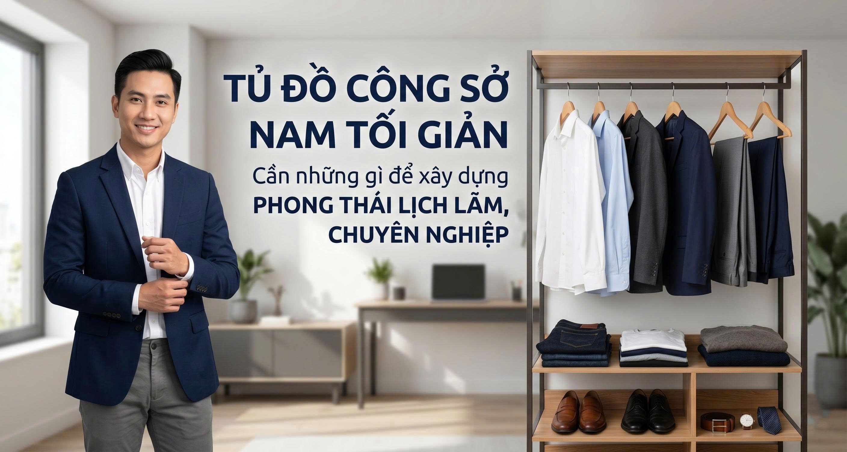 Tủ đồ công sở nam tối giản cần những gì? Bí quyết xây dựng phong thái