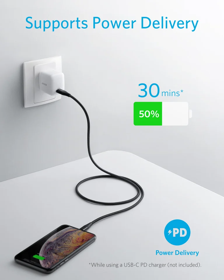 Anker PowerLine II+ USB-C to Lightning (6ft/1.8m) - A8653 Anker PowerLine II+ USB-C to Lightning (6ft/1.8m) - A8653