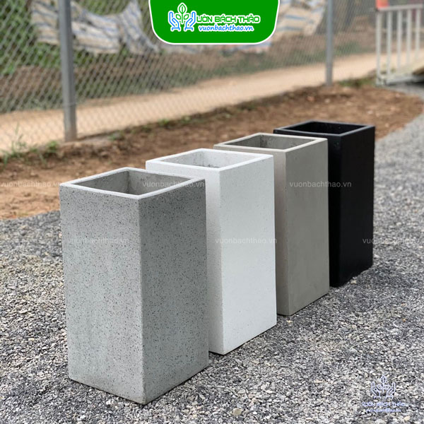 Chậu Xi Măng Đá Mài Hình Trụ Vuông