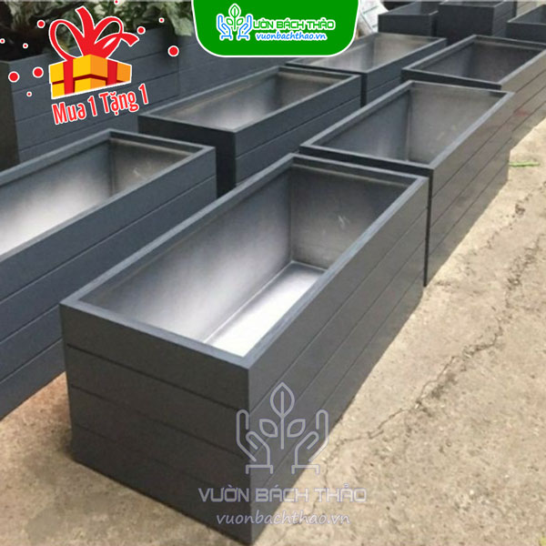Chậu Composite Chữ Nhật Kẻ Sọc Giả Đá