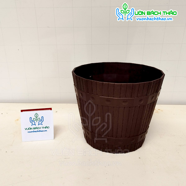 Chậu Nhựa Tròn Kiểu Dáng Thùng Gỗ