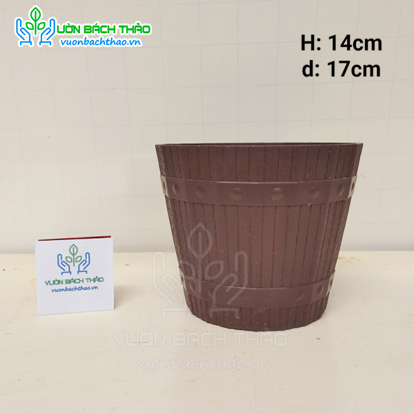 Chậu Nhựa Tròn Kiểu Dáng Thùng Gỗ