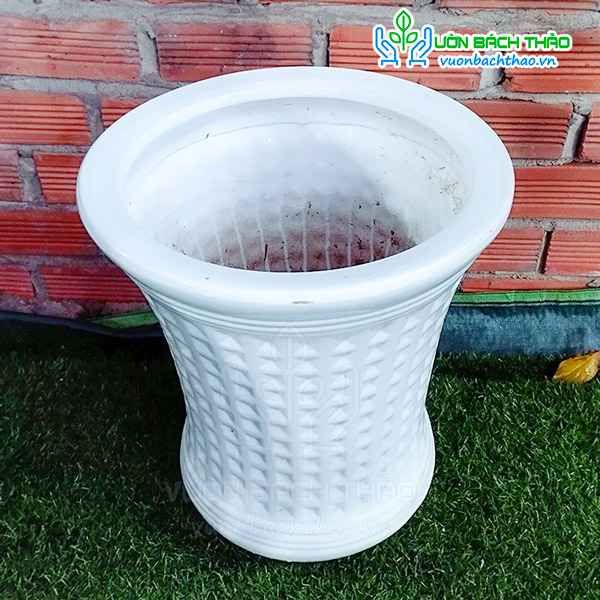 Chậu men sứ trắng mặt caro D37H40