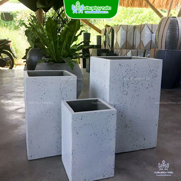Chậu Xi Măng Đá Mài Hình Trụ Vuông