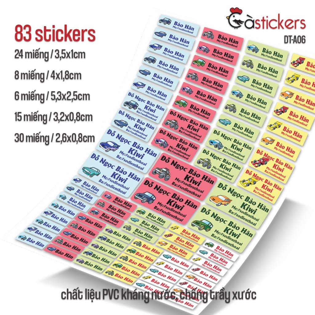 Bộ 83 sticker dán in tên bé - dán đồ dùng cá nhân cho bé mẫu giáo, mầm ...