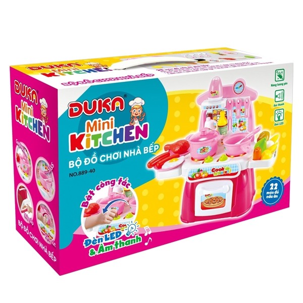 Bộ đồ chơi nhà bếp màu hồng kết hợp ánh sáng và âm thanh