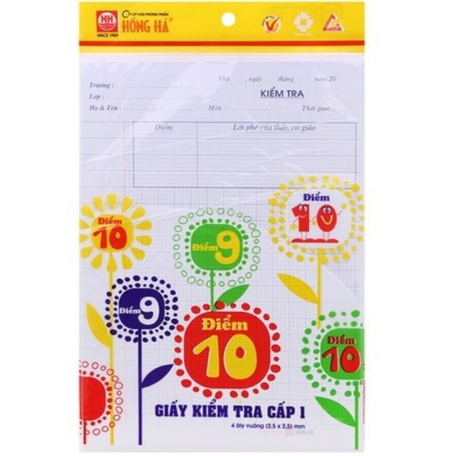 Giấy kiểm tra cấp 1 4ly điểm 10 Hồng Hà(tập)