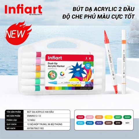 Bộ bút ACRYLIC 12 màu hiệu INFIART mã EMM9512-12