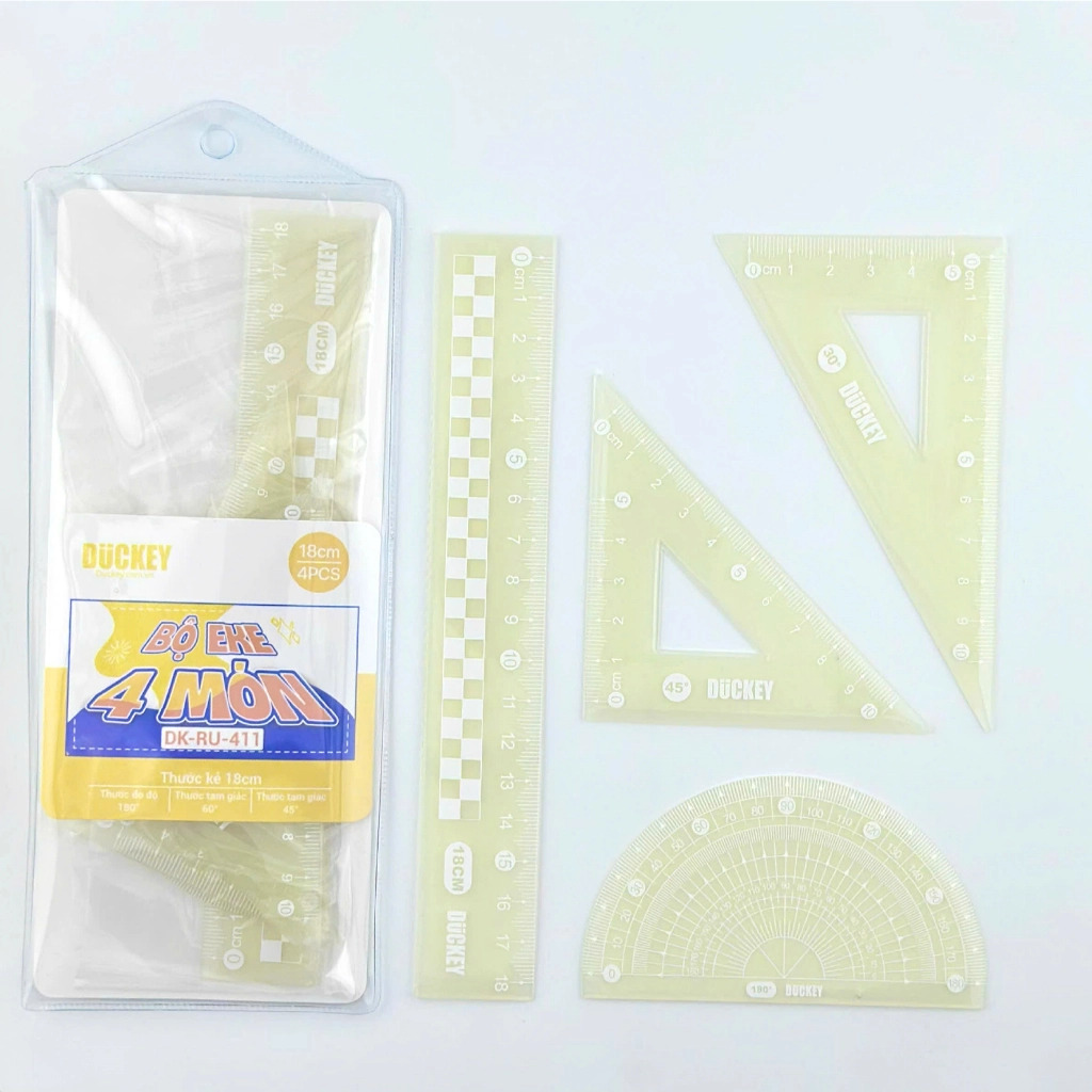 Bộ thước kẻ 4 sản phẩm , chất liệu bằng nhựa, hiệu DUCKEY