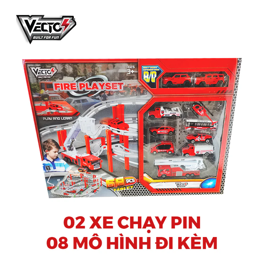 Bộ đồ chơi lắp ráp đường ray và xe chạy pin - set cứu hỏa (cái)