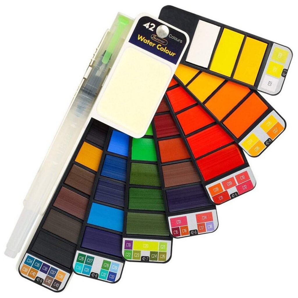 Set khay màu nước dạng nén xoay mix màu( Kèm bút bơm)