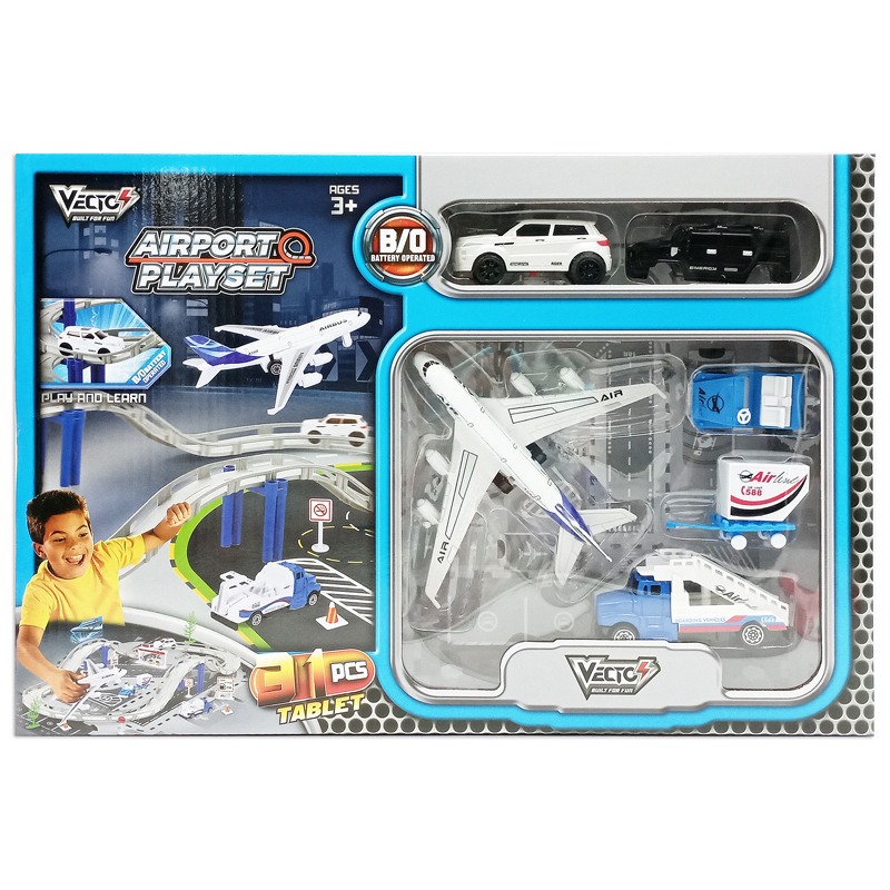 Bộ đồ chơi lắp ráp đường ray và xe chạy pin - set sân bay