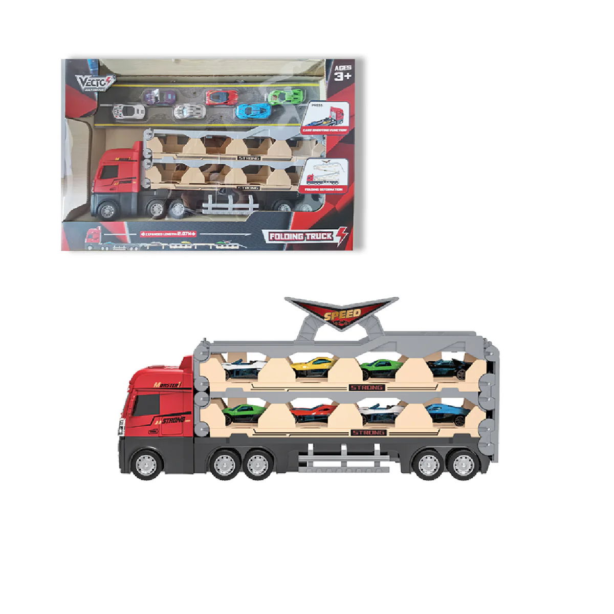 Đồ chơi xe tải nhiều ngăn tích hợp đường đua (Phiên bản mới)