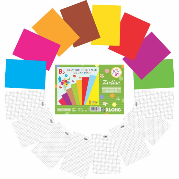 Giấy thủ công dính decan B5-8 màu 8 tờ/tập