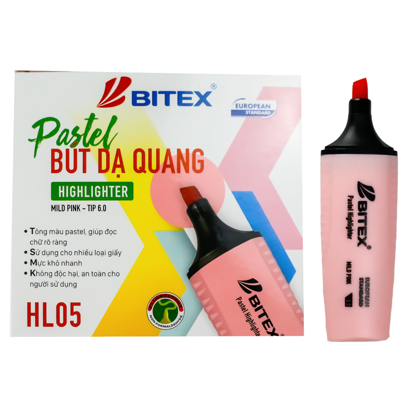 Bút dạ quang pastel mực hồng HL05 bitex 12c/h