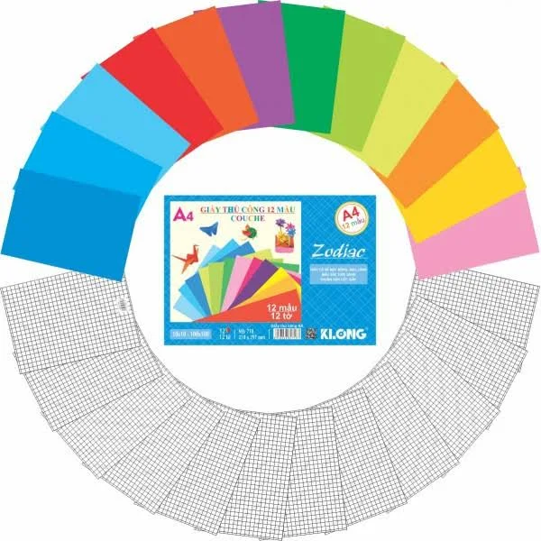 Giấy thủ công Couche A4 12 màu KLong