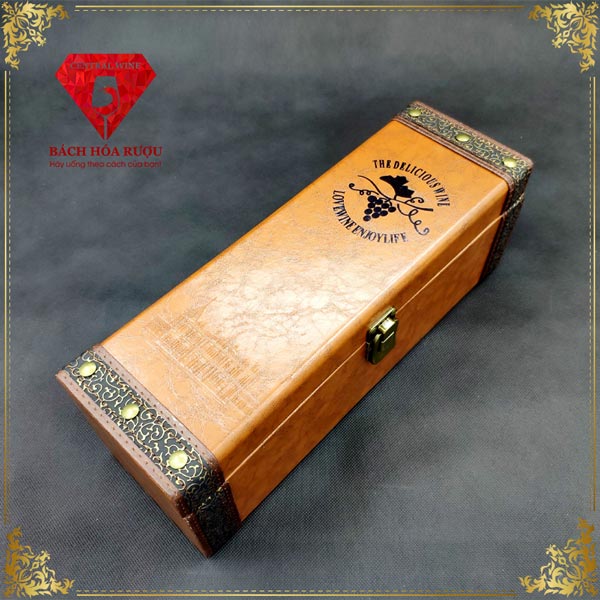 Hộp Quà Rượu Tết Da Đơn Chùm Nho Ba Khuy