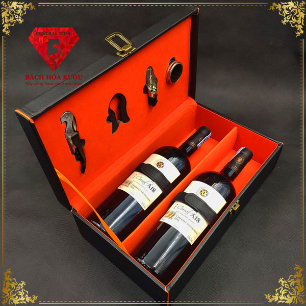 hộp quà tết rượu vang đôi da đen viền cam