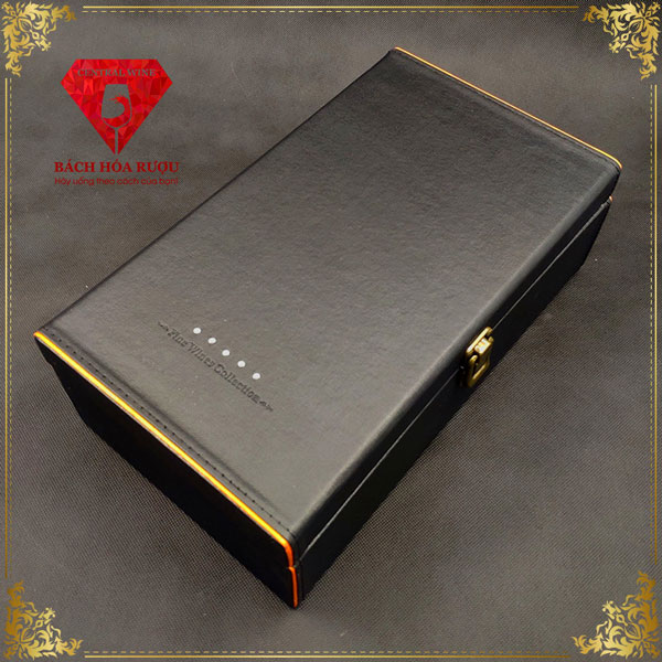 hộp quà rượu vang đôi da đen viền cam