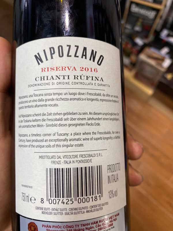 Vang Ý Nipozzano Riserva Chianti Rufina DOCG mặt sau