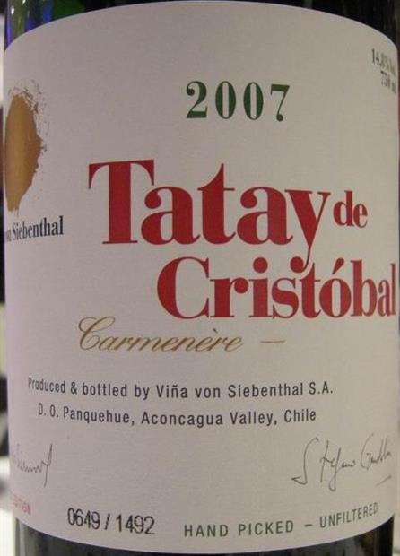Vina von Siebenthal Tatay de Cristobal Carmenère