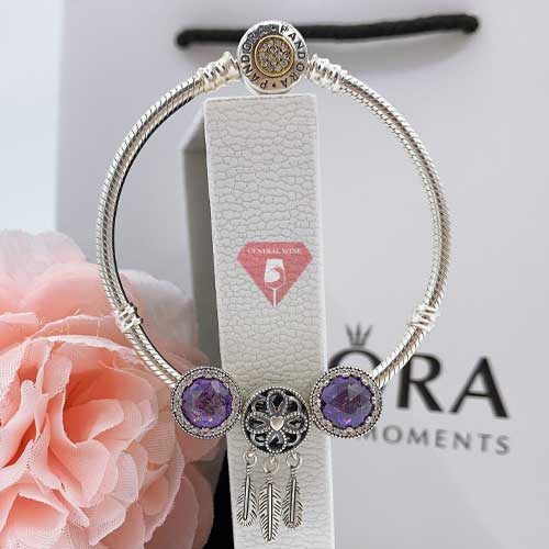 Vòng Tay Bạc Đính 3 Charm Cao Cấp