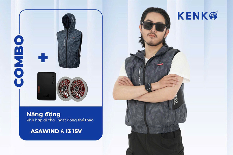 Combo Áo Asawind + Pin quạt I3 15V phù hợp dân thể thao