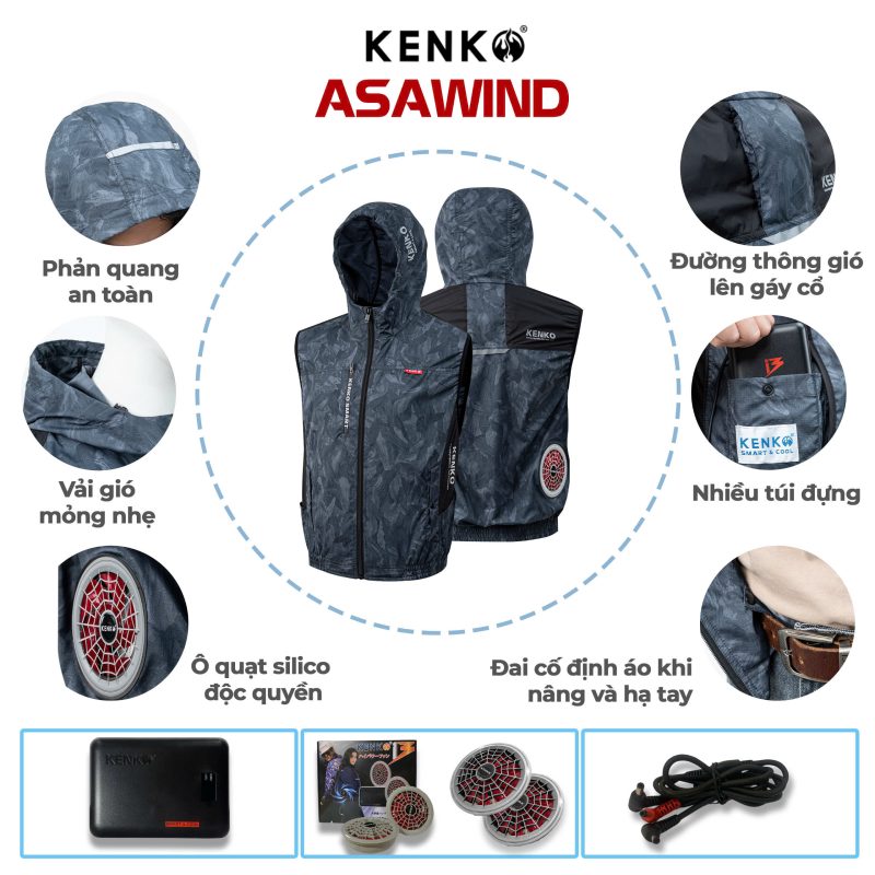 Áo điều hoà KENKO ASAWIND kiểu dáng gile màu rêu