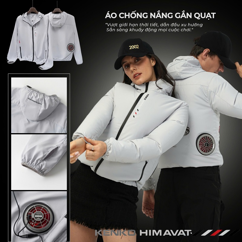 Áo điều hoà chống nắng KENKO Himavat thiết kế thời trang chống nước thoáng khí màu ghi