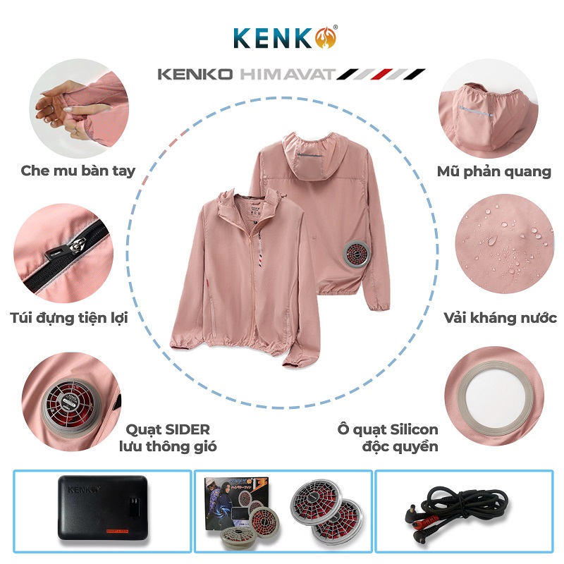 Áo điều hoà chống nắng KENKO Himavat thiết kế thời trang chống nước thoáng khí màu Hồng đỗ