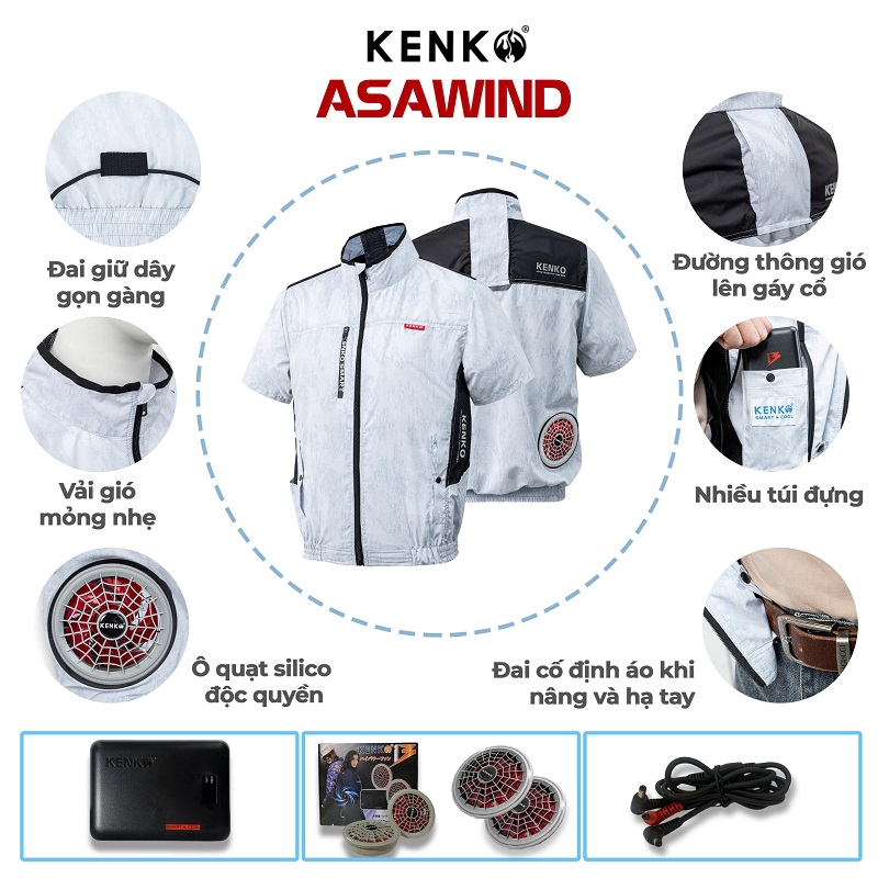 Áo điều hoà KENKO ASAWIND kiểu dáng cộc tay màu ghi