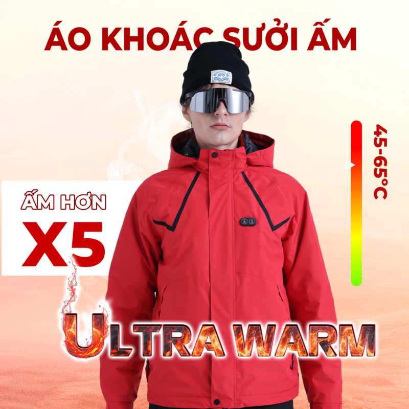 Áo gió sưởi ấm chạy pin KENKO Ultrawarm công nghệ nhiệt tối ưu - Màu đỏ