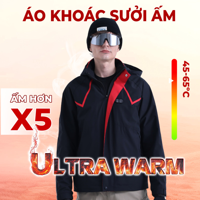 Áo gió sưởi ấm chạy pin KENKO Ultrawarm công nghệ nhiệt tối ưu - Màu đen