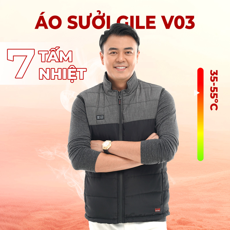 Áo sưởi gile KENKO V03 Nhật Bản lót nỉ siêu ấm với 9 vùng nhiệt bảo hành pin 1 năm