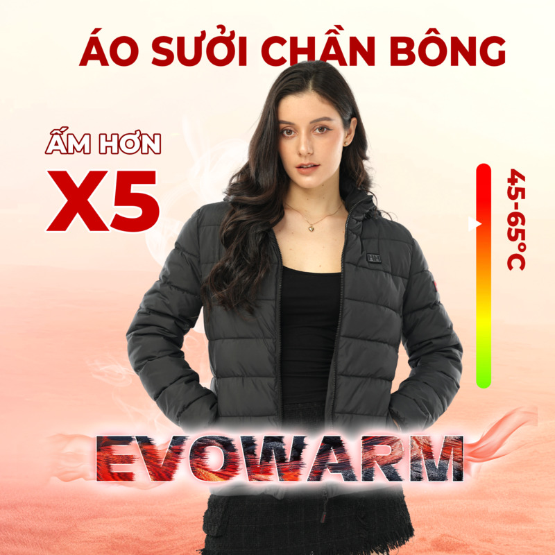 Áo khoác sưởi ấm 65 độ chống nước và mưa tuyết KENKO EVOWARM [MÀU ĐEN]
