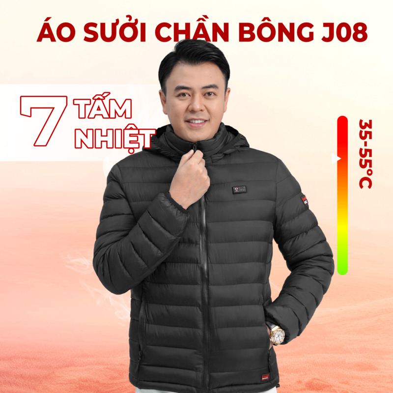 Áo sưởi ấm KENKO J08 màu đen công nghệ Nhật Bản 7-9 vùng nhiệt pin 10000mah tốt nhất hiện nay