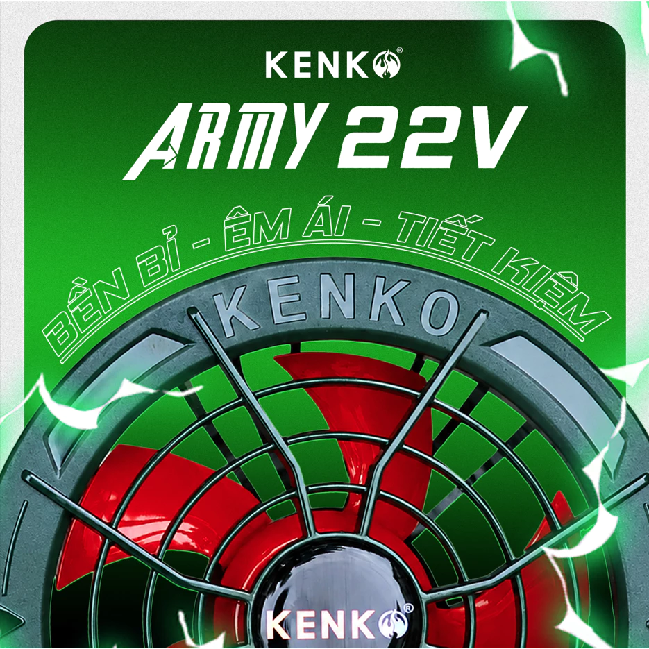 Bộ pin quạt kèm sạc KENKO ARMY 22V bản ECO tiết kiệm