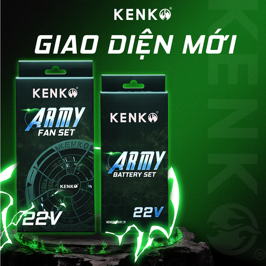 Bộ pin quạt kèm sạc KENKO ARMY 22V bản ECO tiết kiệm