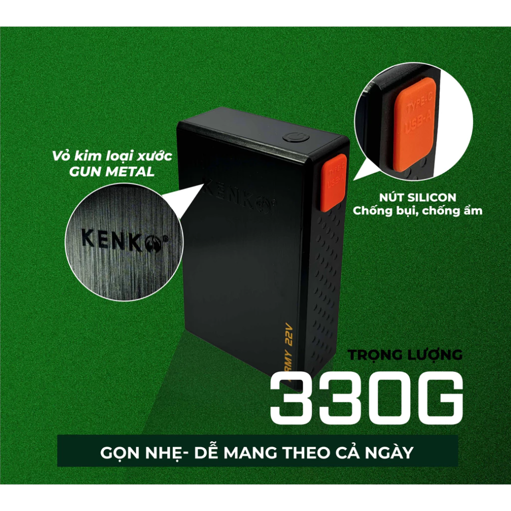 Bộ pin quạt kèm sạc KENKO ARMY 22V bản ECO tiết kiệm