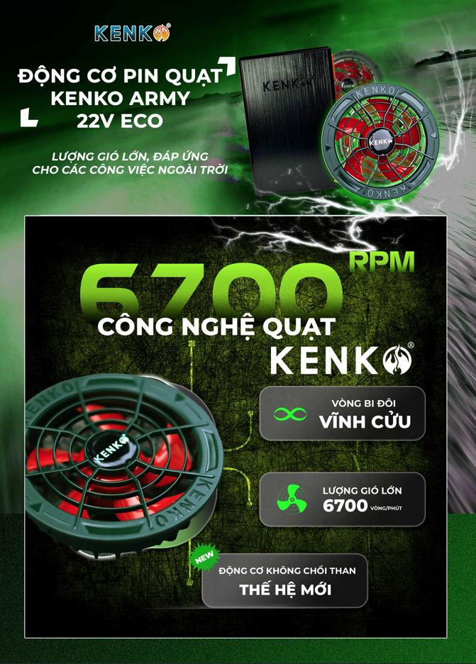 Bộ pin quạt kèm sạc KENKO ARMY 22V bản ECO tiết kiệm