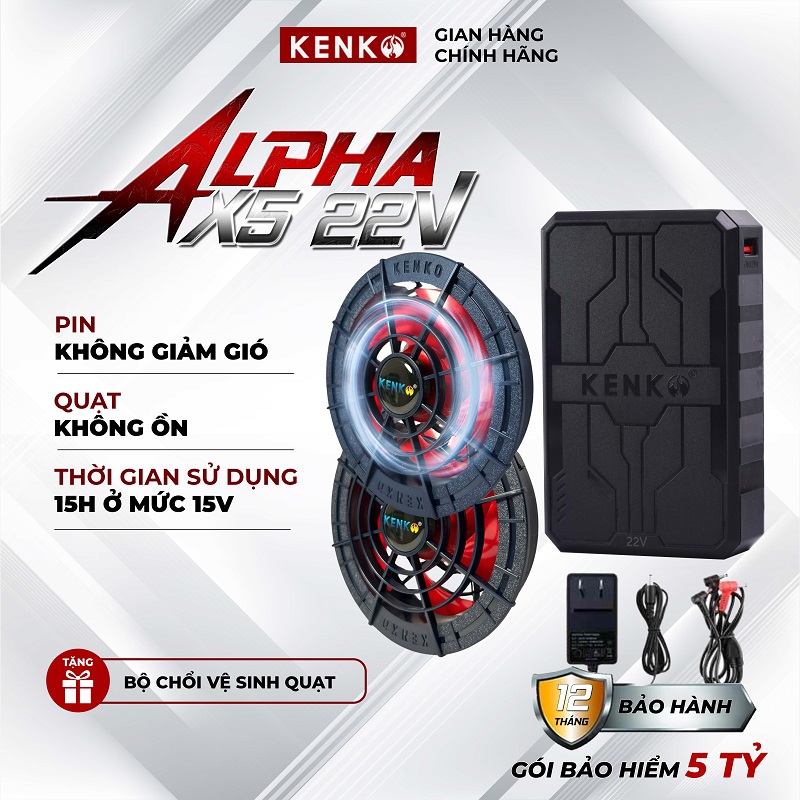 Bộ pin quạt KENKO ALPHA X5 22V mạnh nhất, công nghệ quạt siêu êm