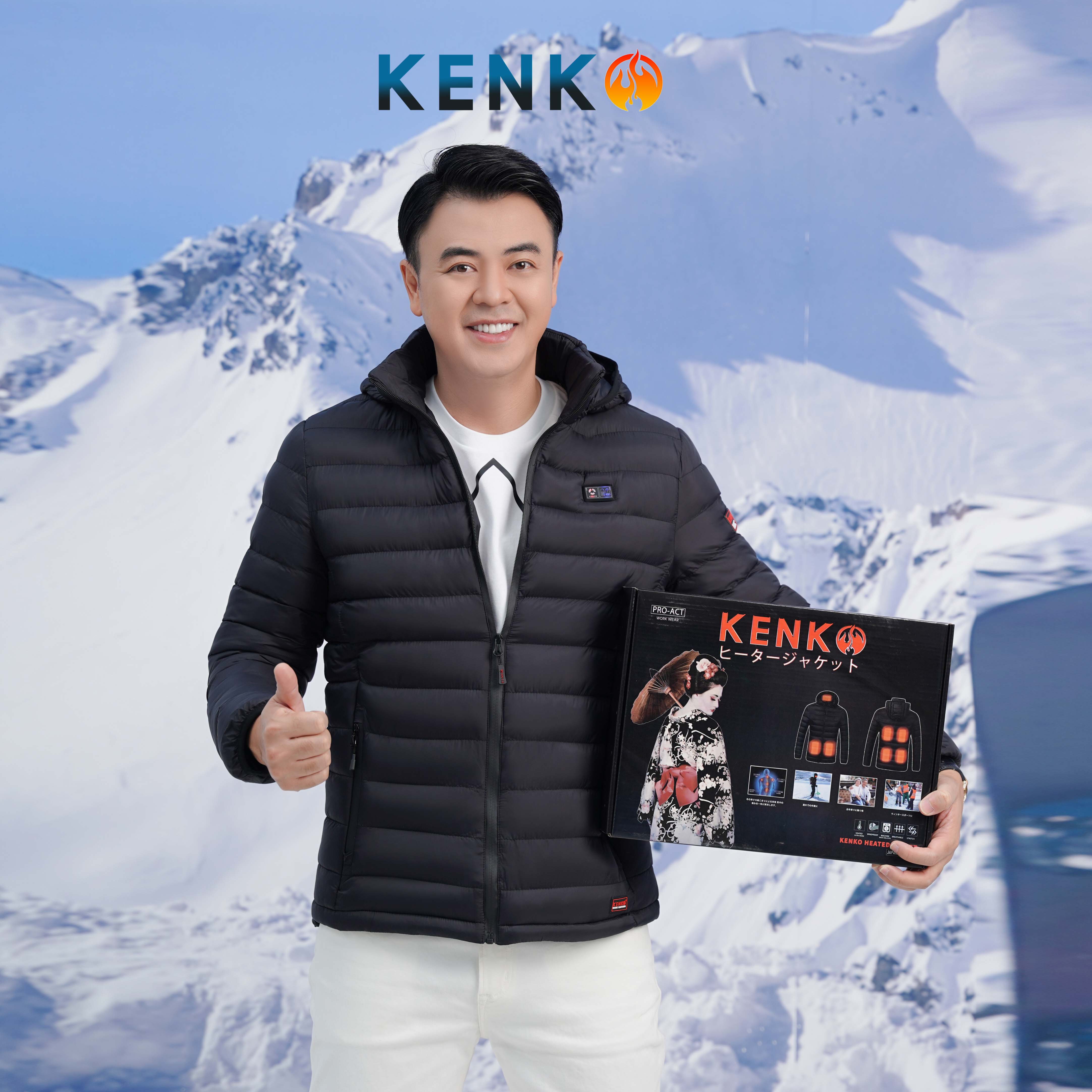 Áo sưởi ấm Nhật Bản KENKO 7 tấm nhiệt kèm pin 10000mAh,áo sưởi chống mưa cao cấp