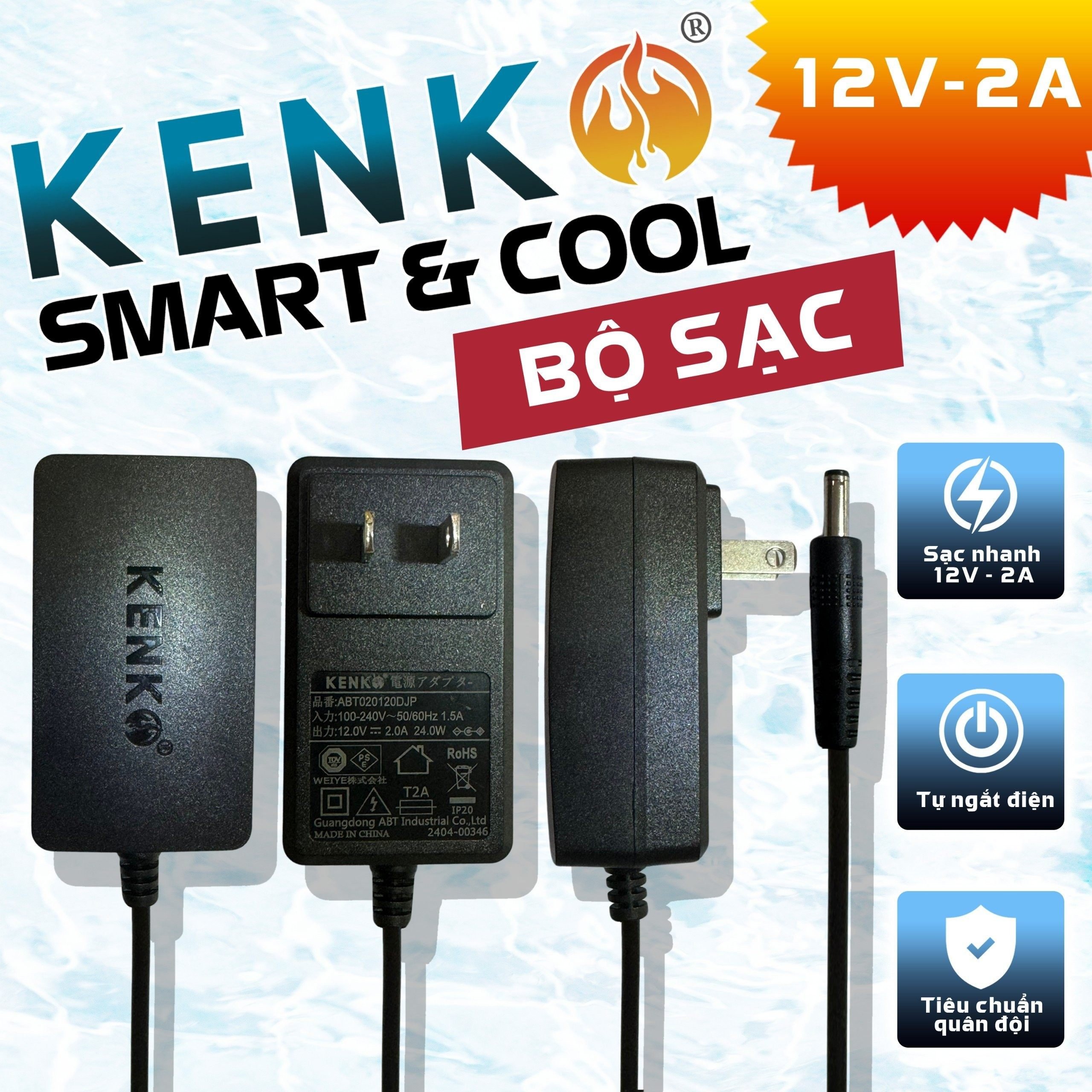 Bộ sạc nhanh KENKO 12V-2.0A mới nhất 2024 chống chai pin