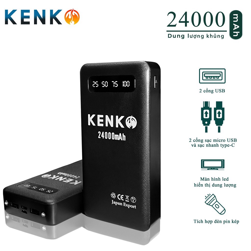 Pin áo sưởi Kenko dung lượng 24000mah có đèn pin chiếu sáng bảo hành 12 tháng