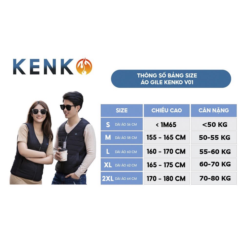 Áo sưởi ấm KENKO Nhật Bản 7-9 vùng nhiệt pin 10000mah tốt nhất hiện nay