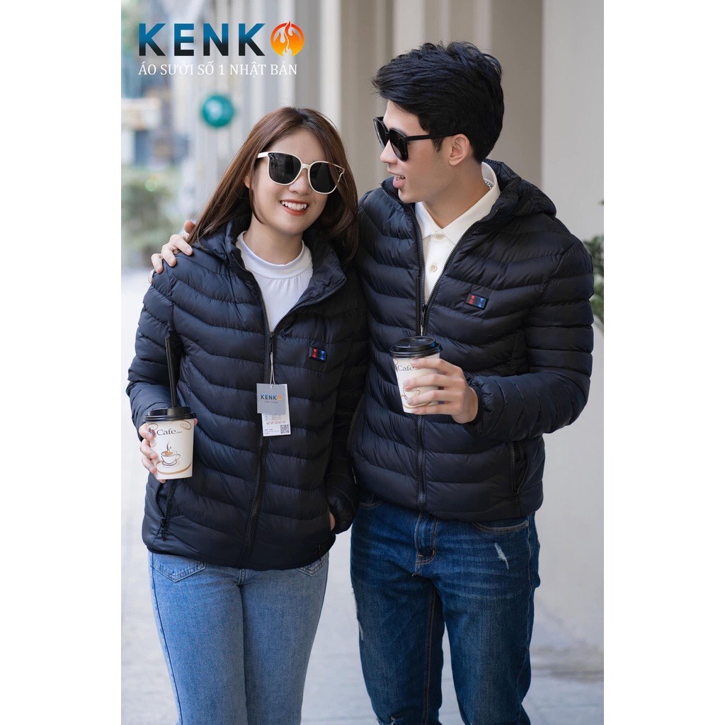 Áo sưởi ấm Nhật Bản KENKO 7 tấm nhiệt kèm pin 10000mAh,áo sưởi chống mưa cao cấp