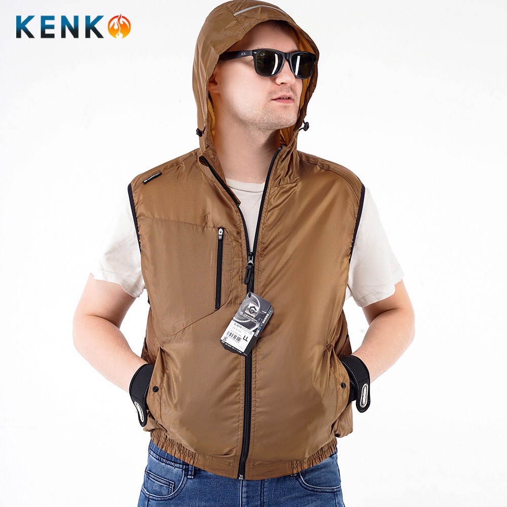 Áo điều hòa KENKO SUN-S G4219 Nhật Bản kiểu dáng gile có mũ màu nâu