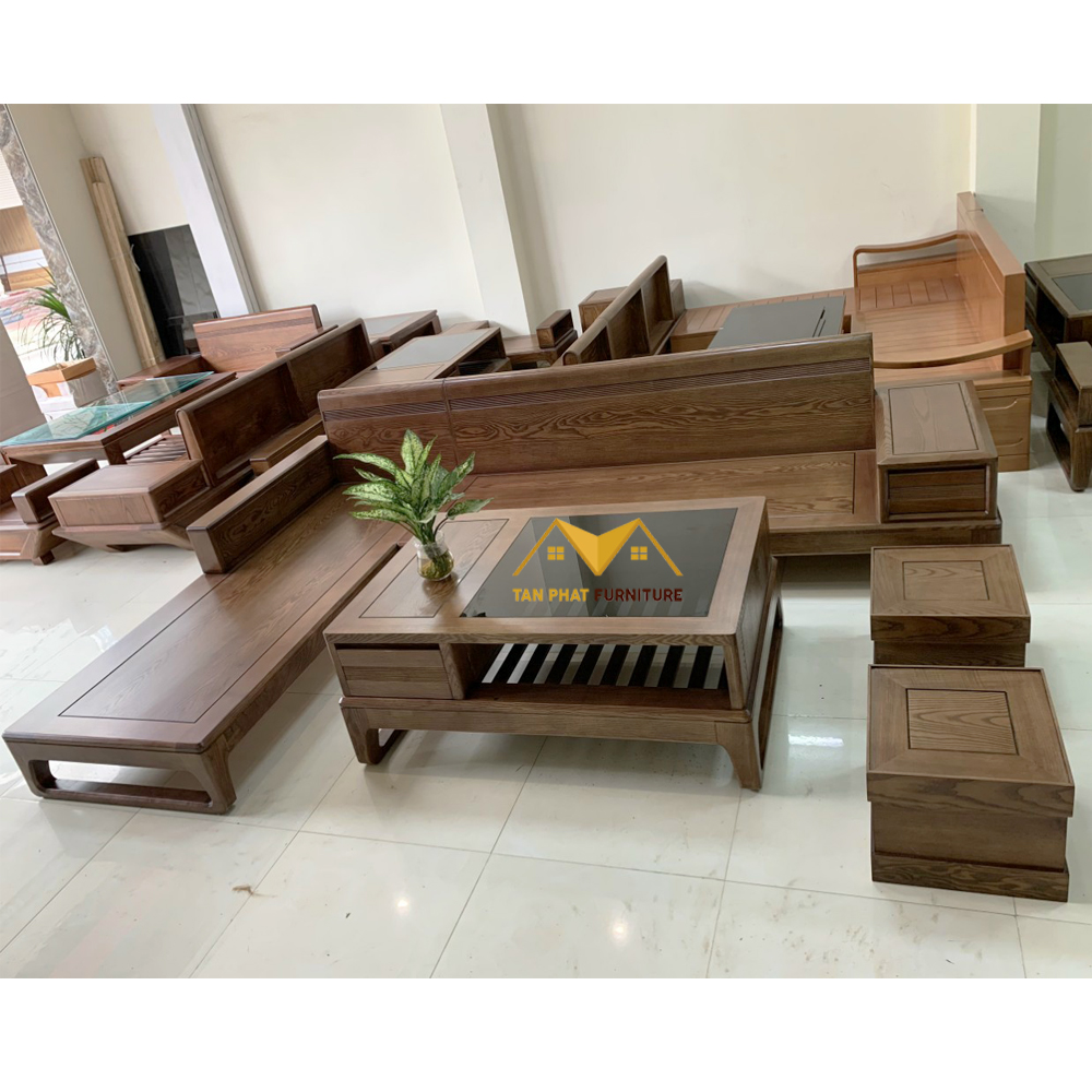 Bộ bàn ghế phòng khách gỗ sồi Nga dáng chữ L chân quỳ Tan Phat ...