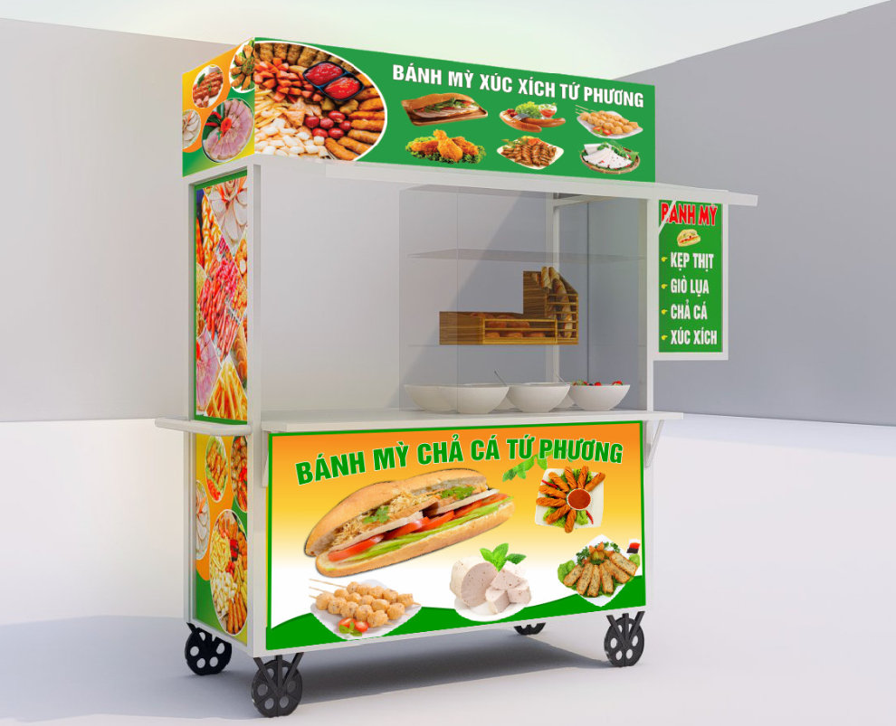 xe đẩy bánh mỳ xúc xích chả cá